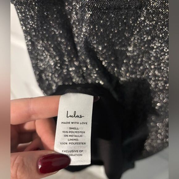 Lulus Take Me Anywhere Silver Sparkly Asymmetrical Bodycon Mini Dress size m - Picture 8 of 8